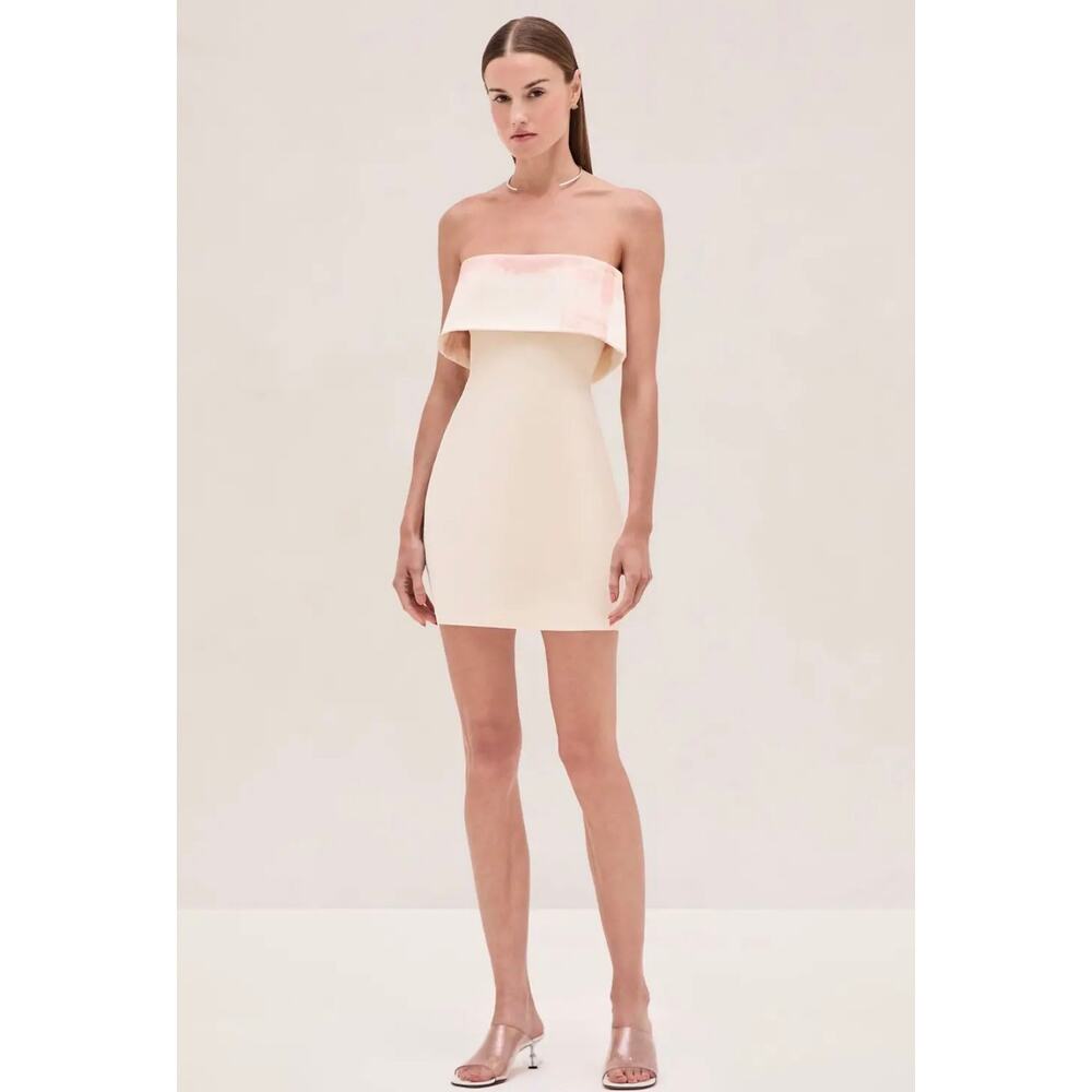 Alexis Nava Mini Strapless Knit Dress Pink Brushstroke Ivory Ombre Bodycon XS - Picture 2 of 9